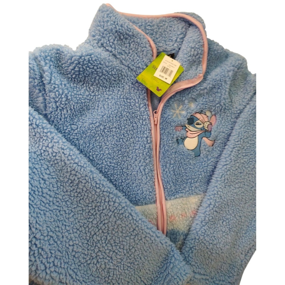 Disney Stitch Zip Front Robe Womens‎ Size Medium Fleece Blue Pink New With Tags